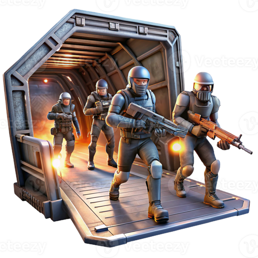vibrant minimalist A Group of Space Pirates Boarding a Derel professional png