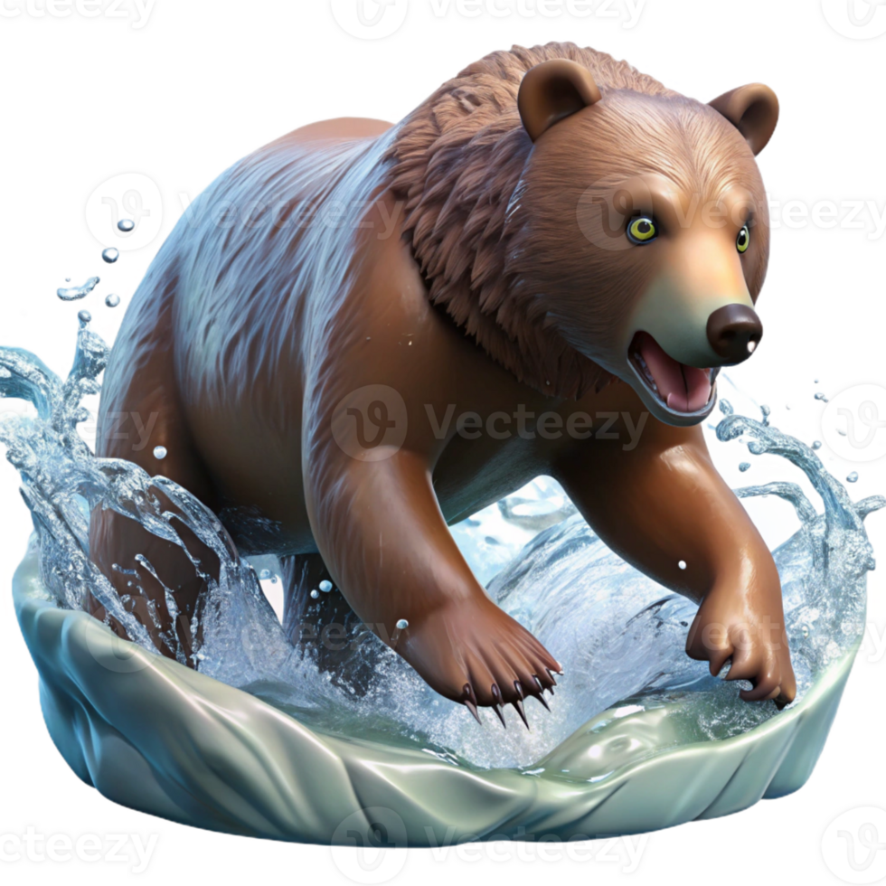 dramatic minimalist Grizzly Bear Fishing for Salmon detailed png