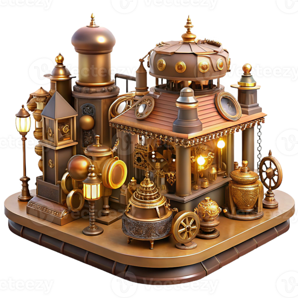 vibrant minimalist A Bustling Steampunk Marketplace Filled W premium png