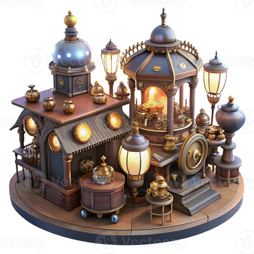 dramatic classic A Bustling Steampunk Marketplace Filled original png