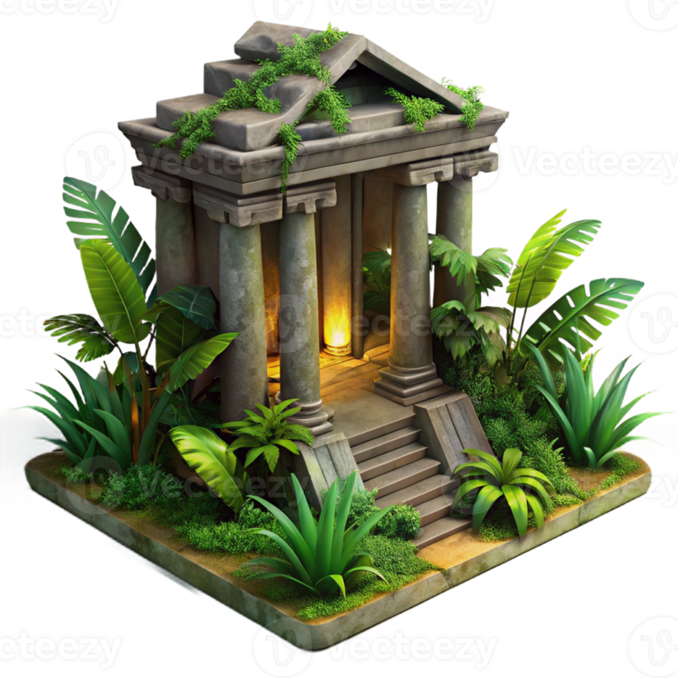vibrant creative Ruined Ancient Temple Overgrown with Jung authentic png