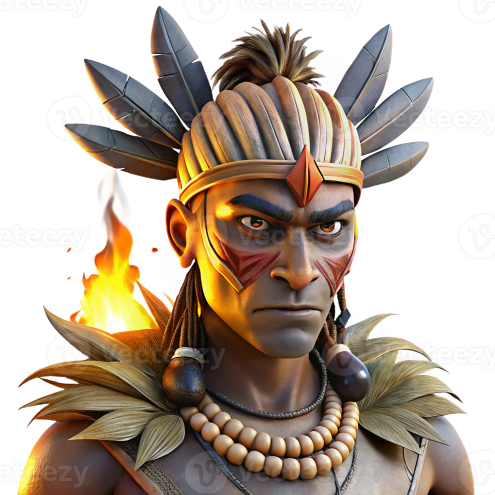 impressive minimalist Portrait of a Tribal Warrior with Intric professional png