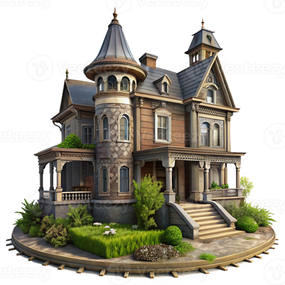vibrant classic A Dilapidated Victorian Mansion with Boar professional png