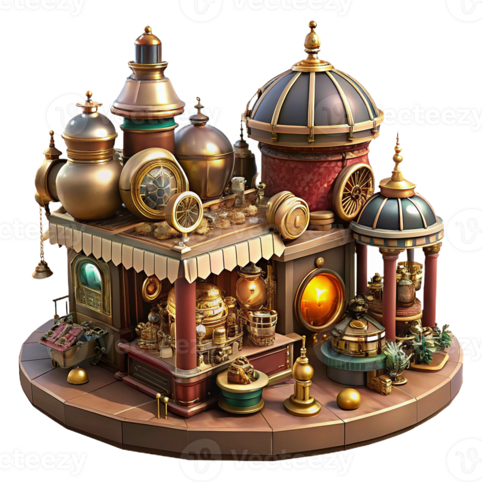elegant traditional A Bustling Steampunk Marketplace Filled W high resolution png