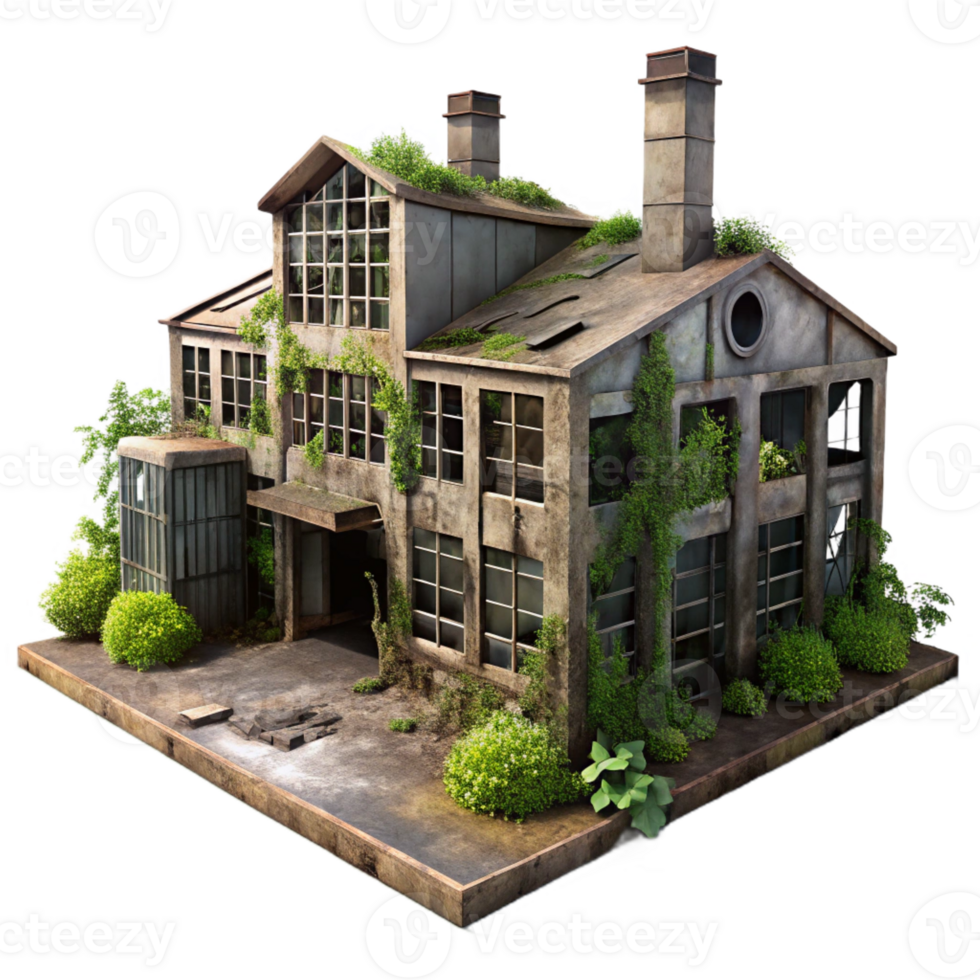vibrant rustic A Dilapidated Abandoned Factory with Bro professional png
