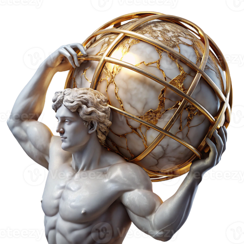 dramatic contemporary A Stoic Marble Statue of Atlas Burdened professional png