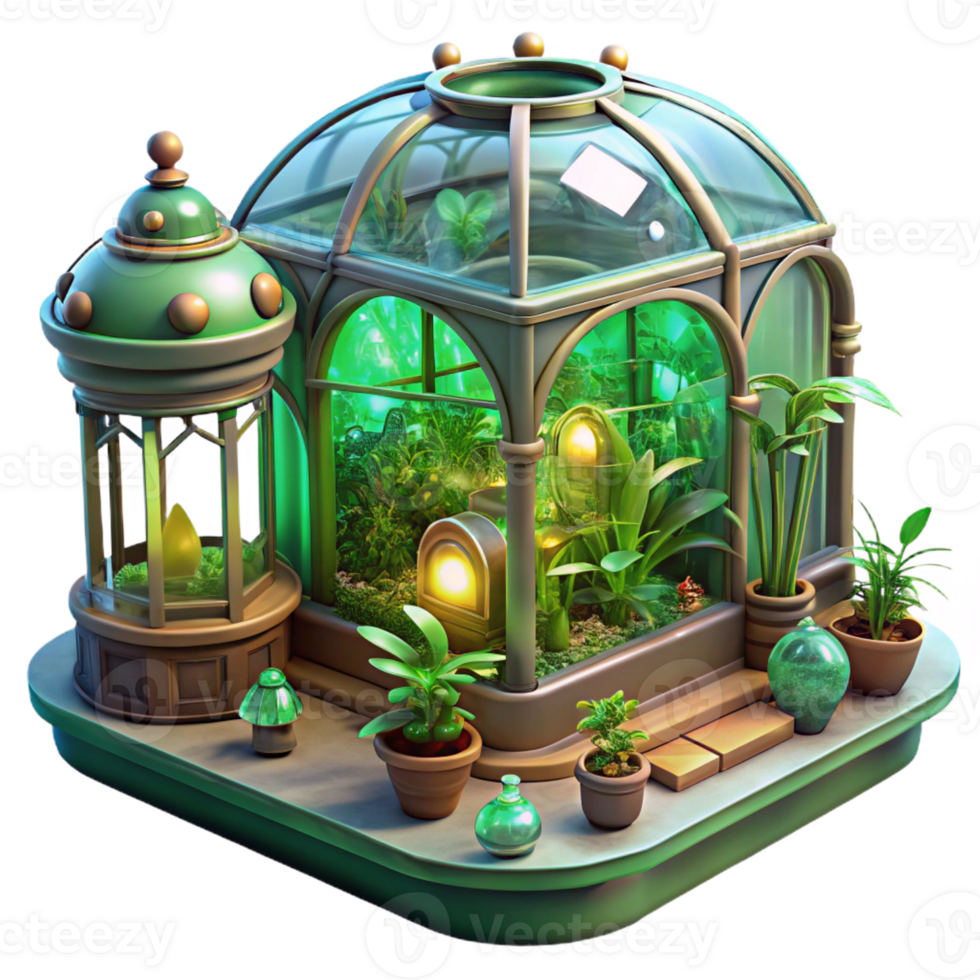 impressive artistic A Steampunk Greenhouse Filled with Exotic high resolution png