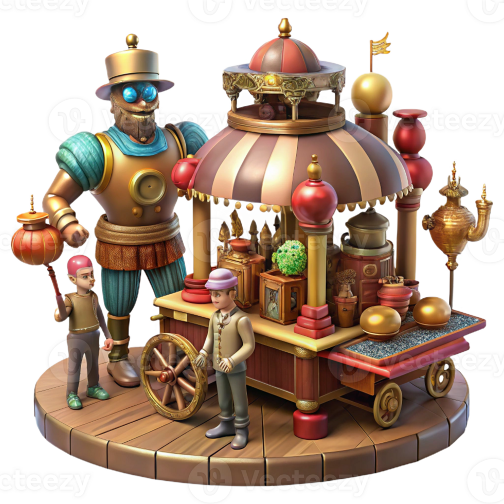 elegant vintage Steampunk Marketplace Bustling Crowd premium png