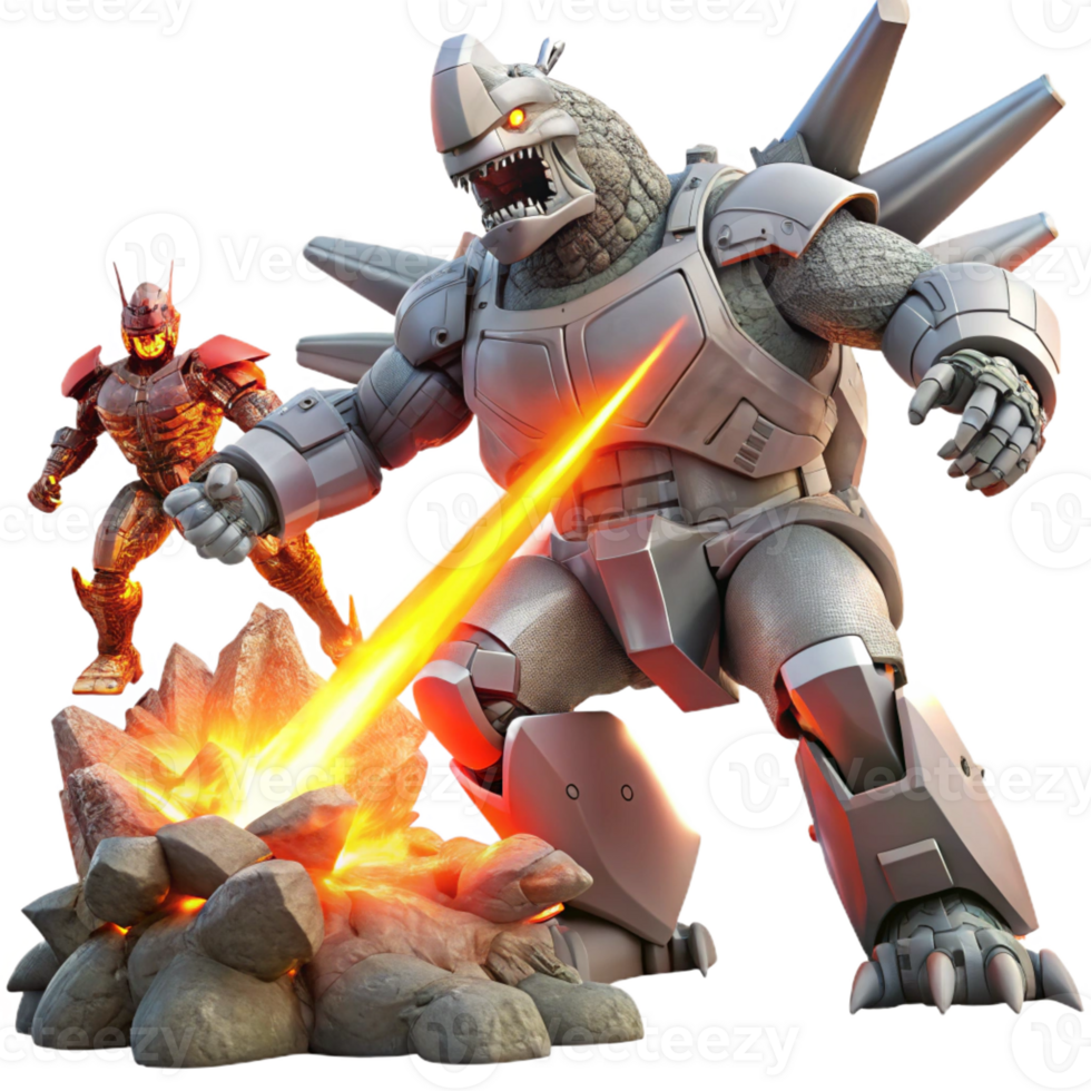 dramatic traditional A Giant Robot Battling a Colossal Space M premium png