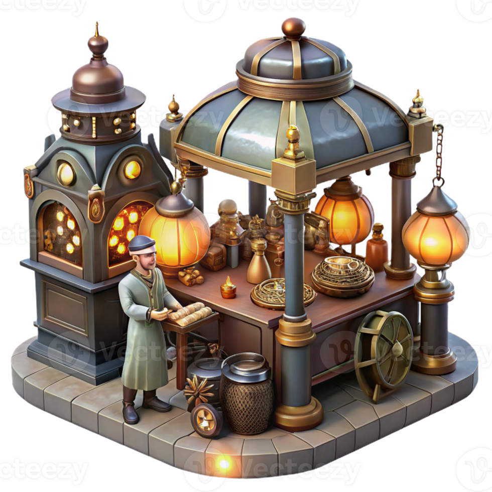 magnificent minimalist A Bustling Steampunk Marketplace Filled detailed png