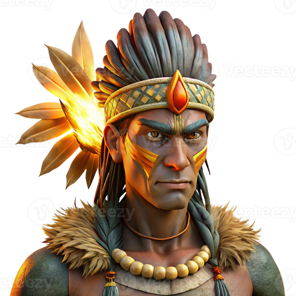 wonderful vintage Portrait of a Tribal Warrior with Intric premium png