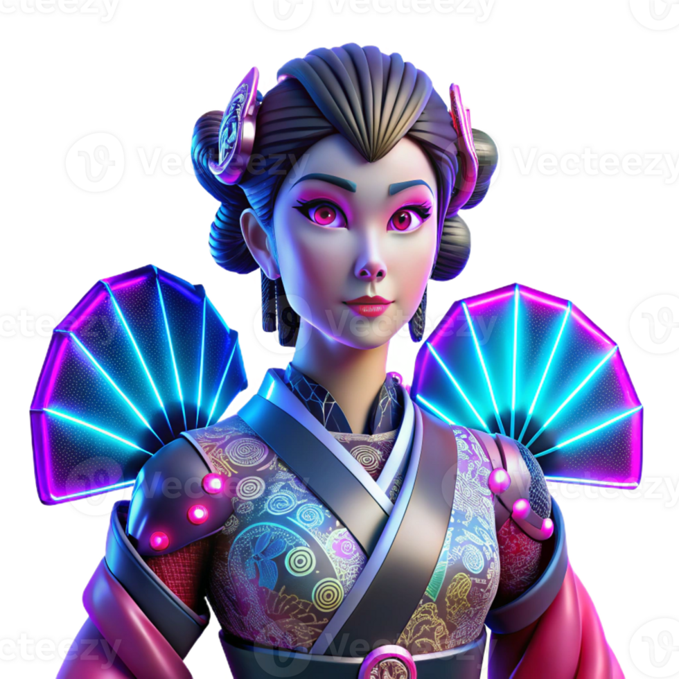 elegant minimalist A Cyberpunk Geisha with Glowing Neon Tat professional png