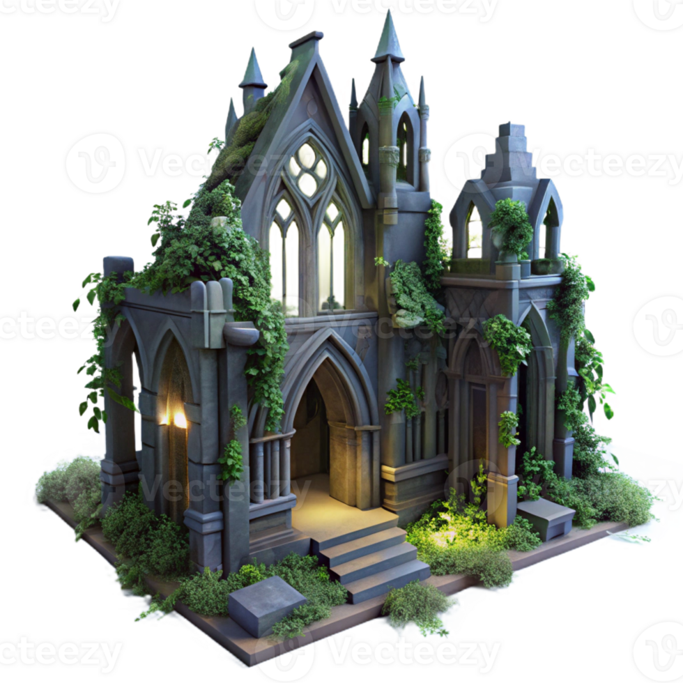 impressive artistic A Crumbling Gothic Cathedral Overgrown W genuine png