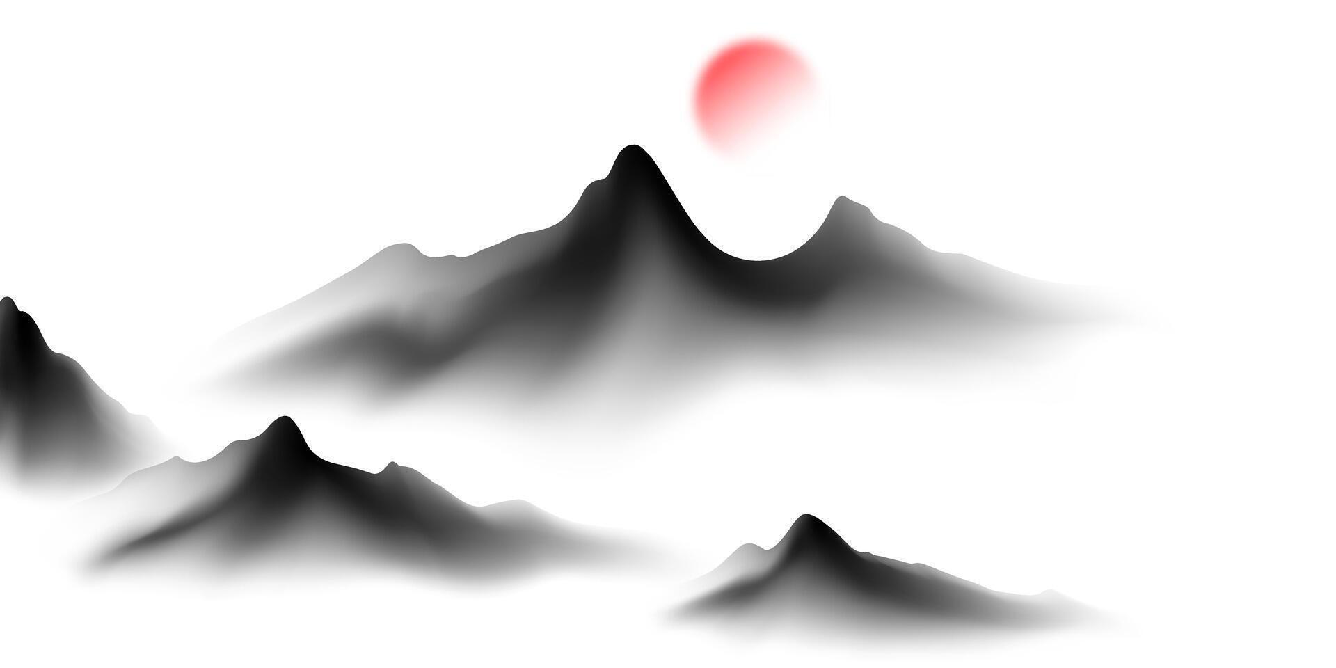 A red balloon is flying over a mountain vector