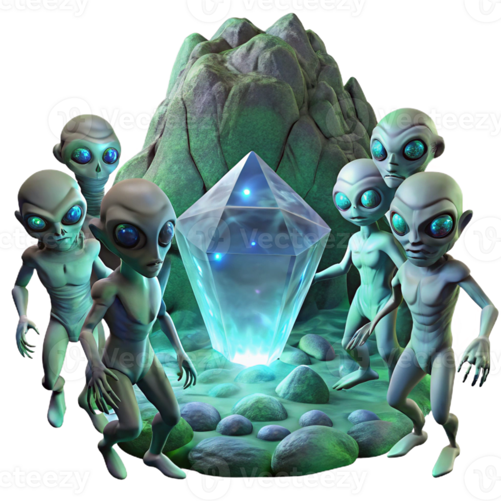 serene creative A Group of Alien Creatures with Iridesce original png
