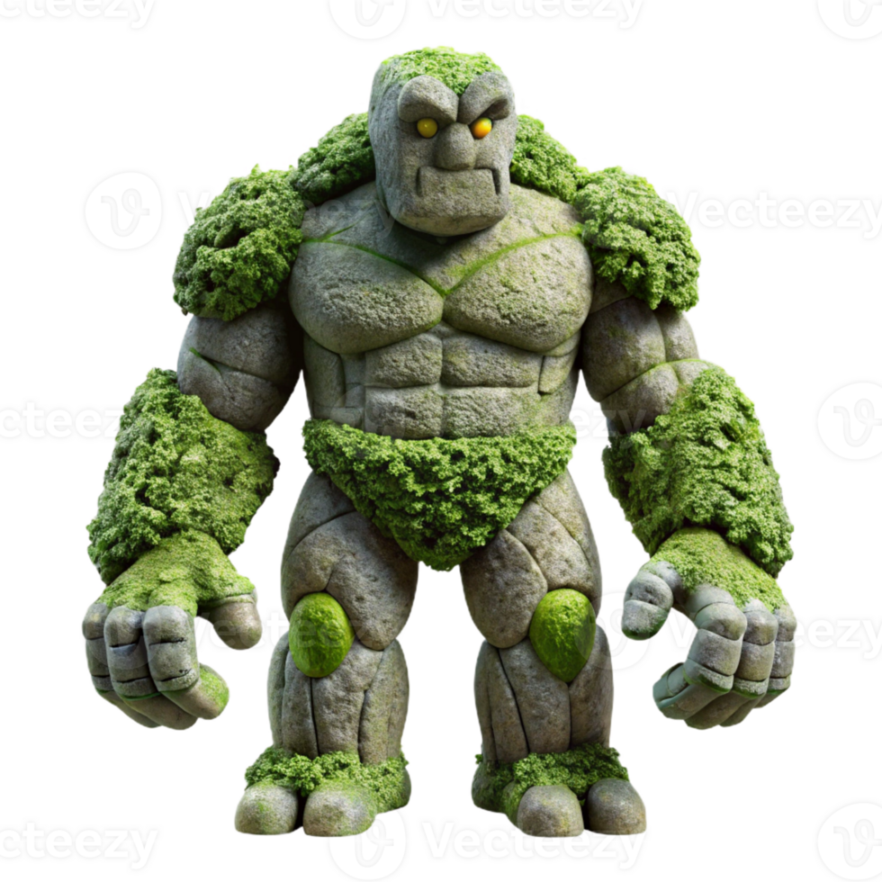 vibrant minimalist A Towering Golem Made of Moss and Stone premium png
