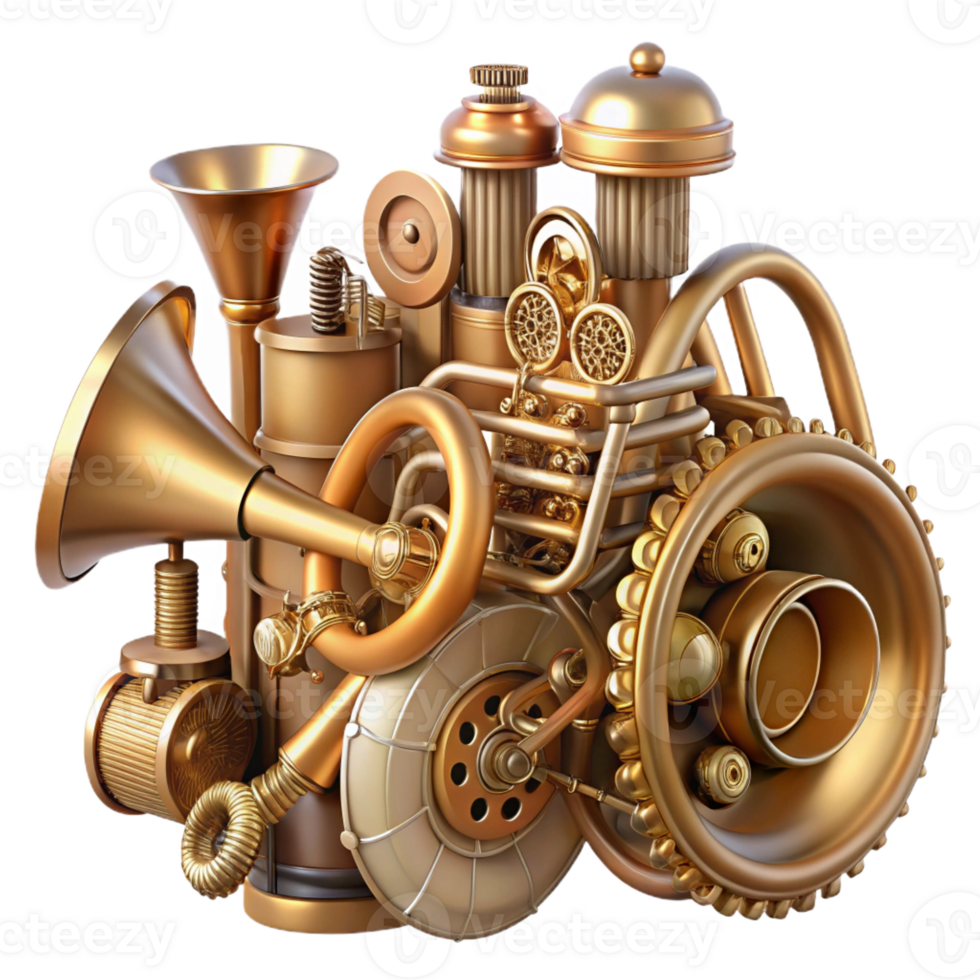 serene modern A Group of Steampunk Musical Instruments high resolution png