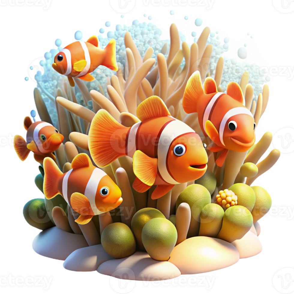 beautiful contemporary A School of Vibrant Clownfish Swimming Amo professional png
