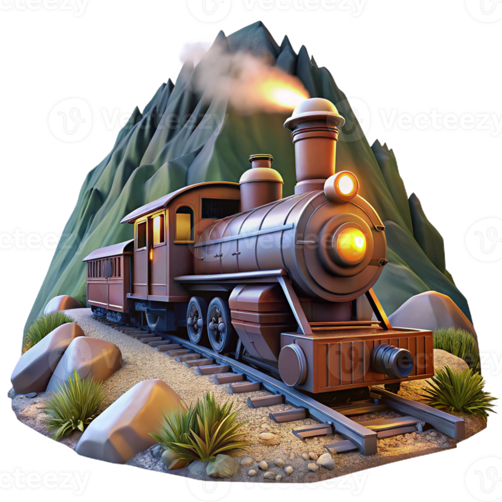 magnificent contemporary A Steampunk Train Speeding Through a Moun professional png