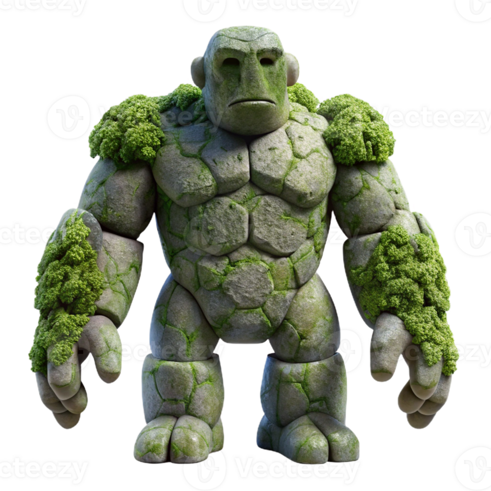 serene rustic Moss and Stone Golem genuine png
