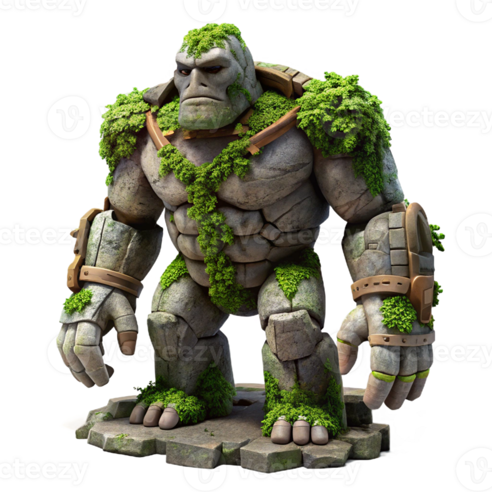 elegant vintage A Colossal Golem Made of Stone Standing Gu premium png