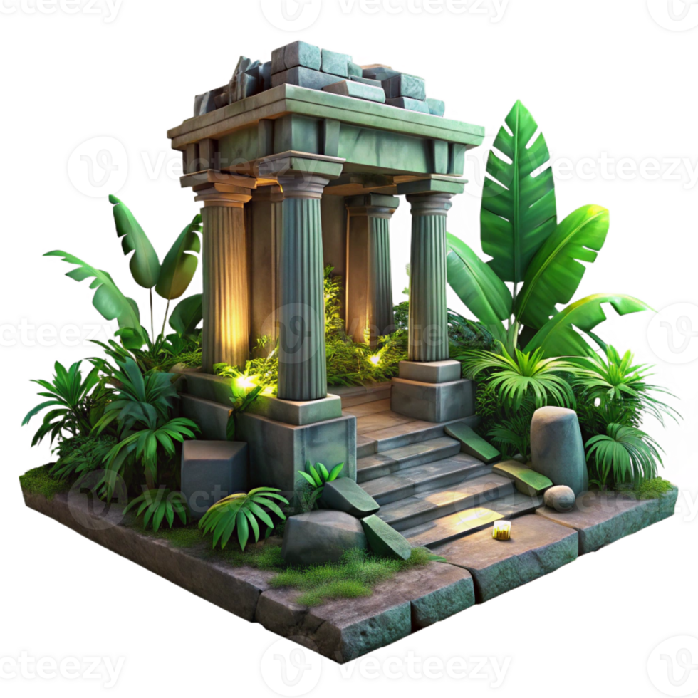 wonderful modern Ruined Ancient Temple Overgrown with Jung genuine png