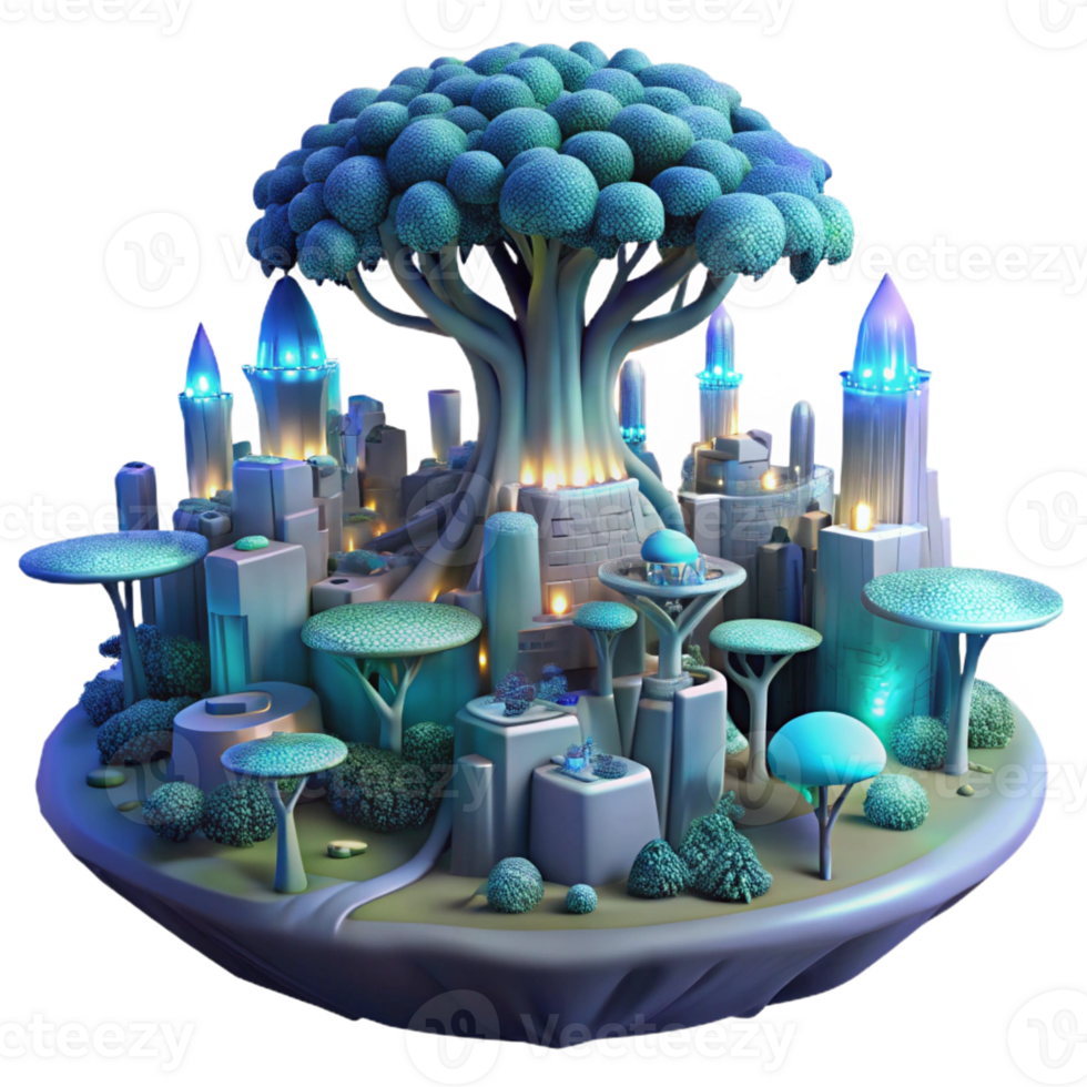 magnificent contemporary A Futuristic City Built Into a Giant Tree professional png