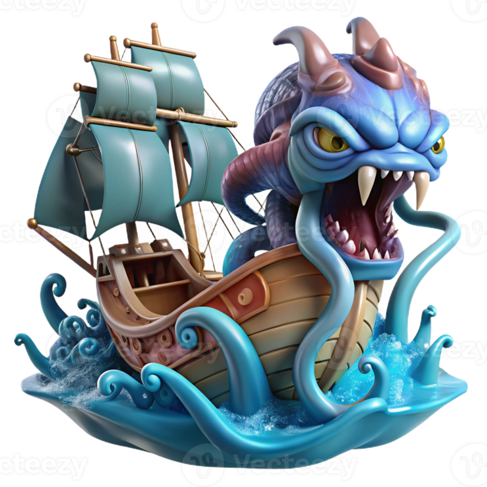 extraordinary creative A Fearsome Kraken Attacking a Ship Stor original png