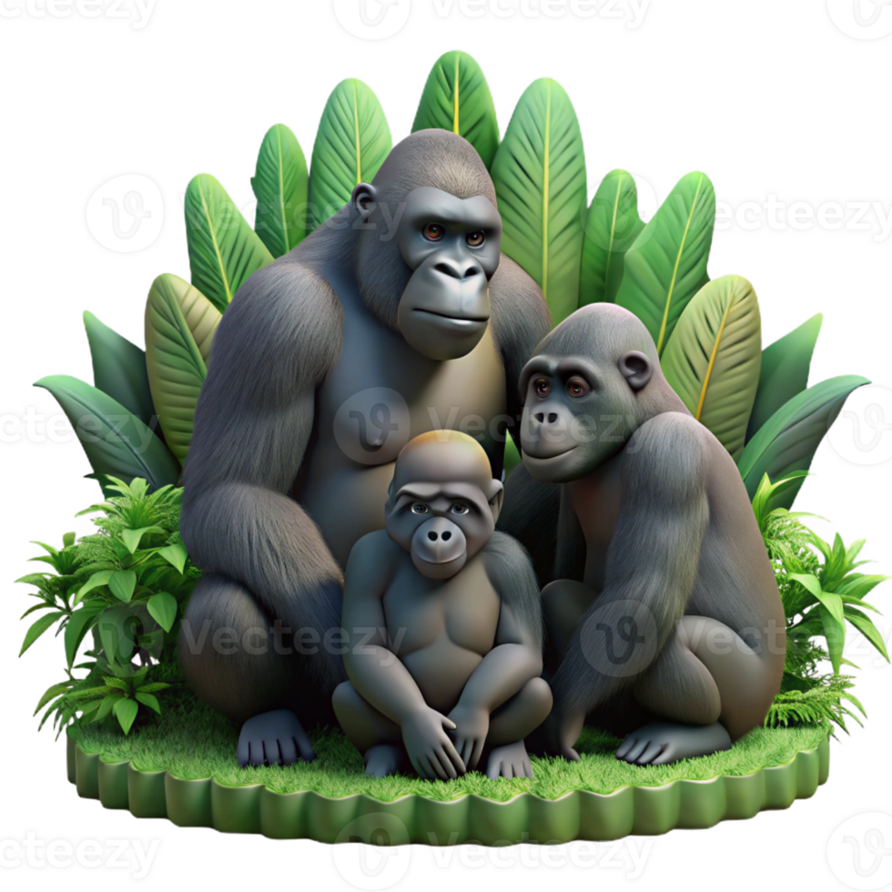 beautiful modern Gorilla Family Grooming original png