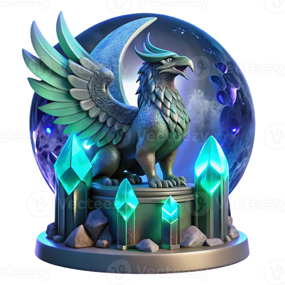 beautiful contemporary A Majestic Griffin Perched Atop a Crumblin 4K png