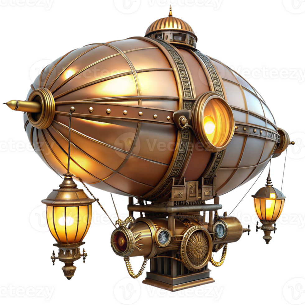 magnificent creative Majestic Steampunk Airship Crafted from Metal and Wood detailed png
