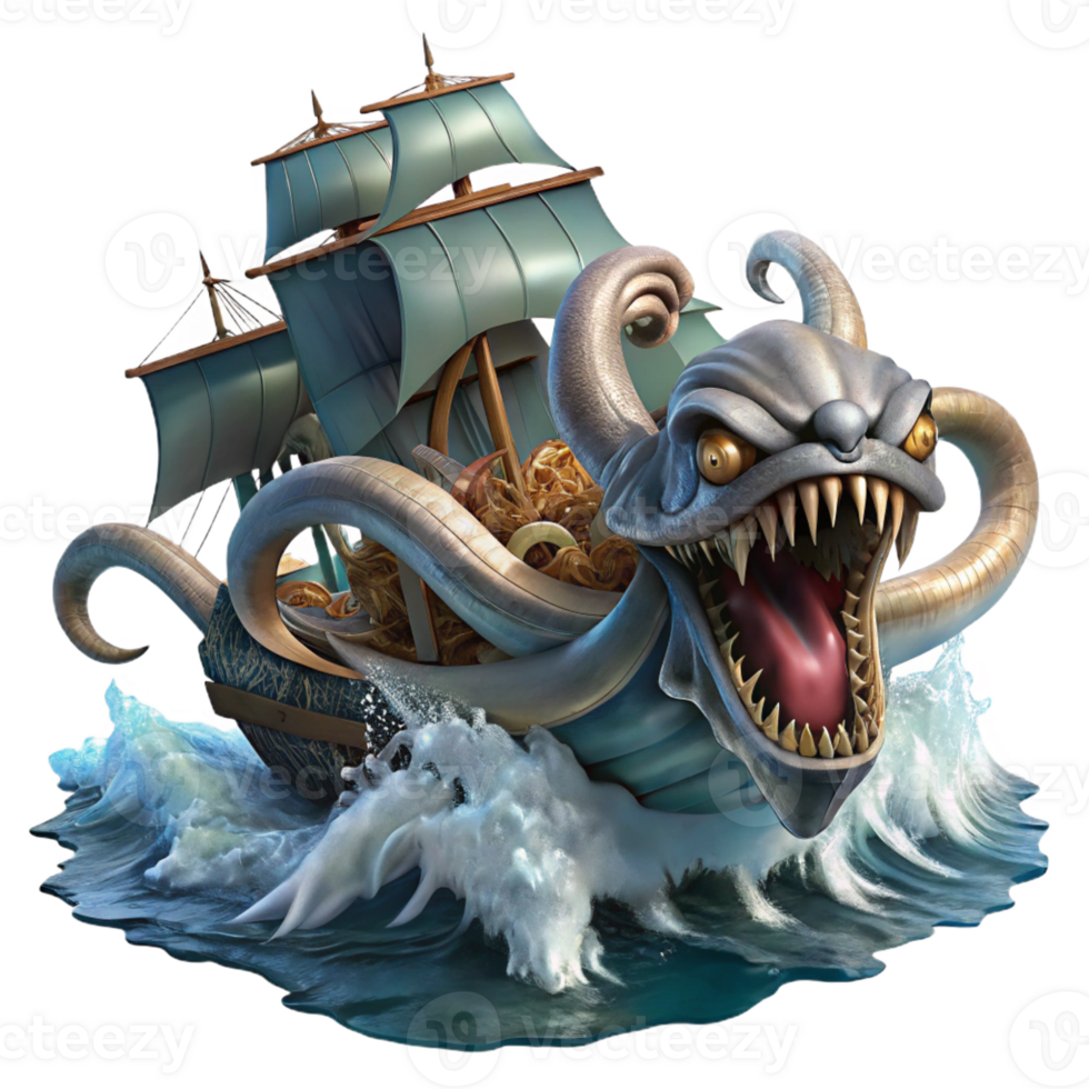 beautiful modern A Fearsome Kraken Attacking a Ship Stor high quality png
