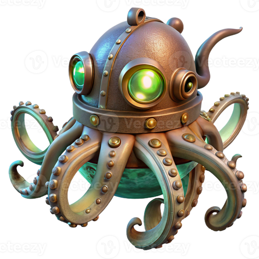 beautiful abstract A Steampunk Octopus with Brass Tentacle premium png