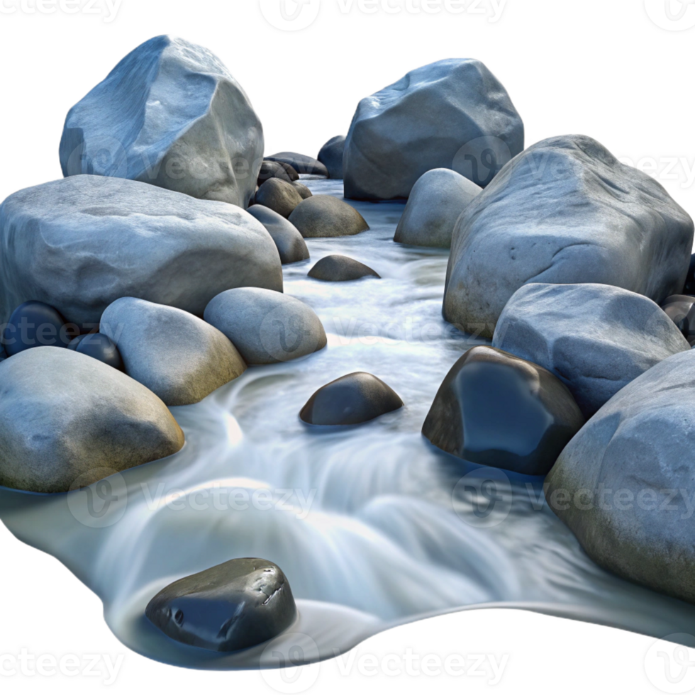 elegant rustic Crystal Clear Stream Flowing over Smooth Rocks high quality png