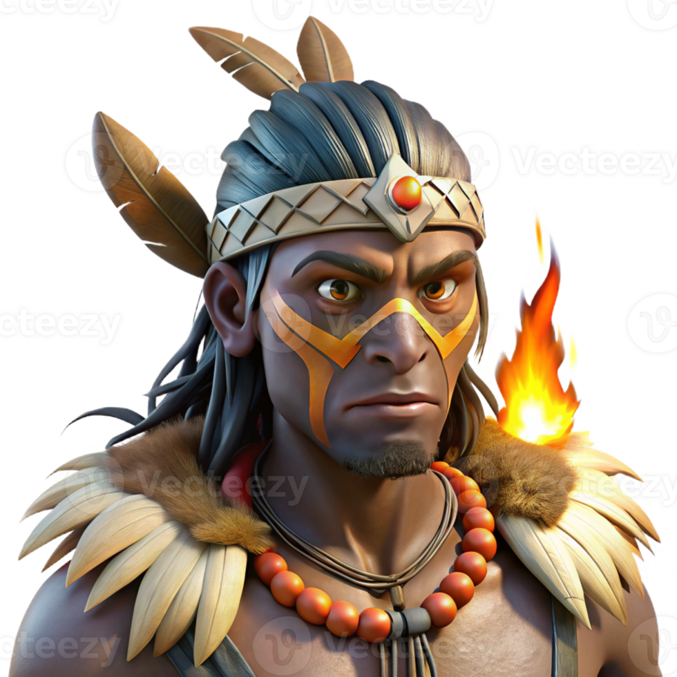 elegant rustic Tribal Warrior Portrait Intricate Detail detailed png