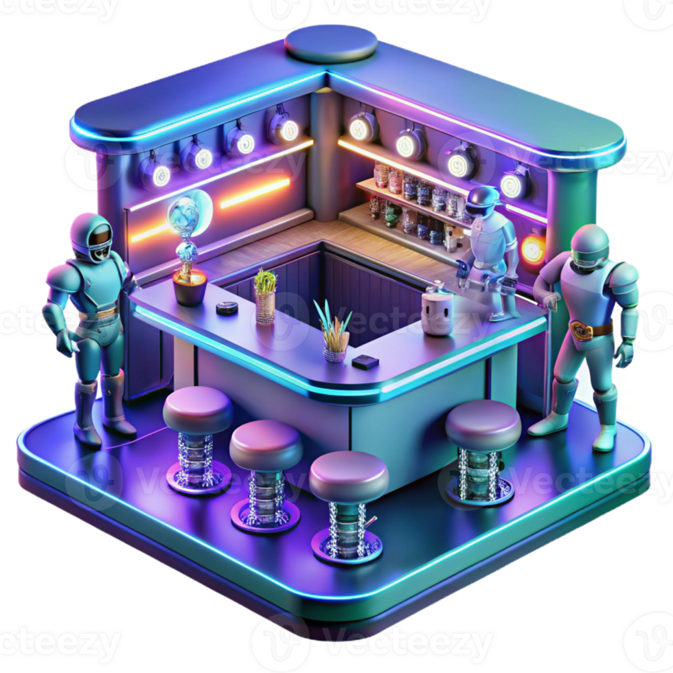 wonderful minimalist A Futuristic Bar Filled with Robots Alie detailed png