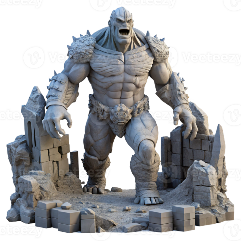 serene traditional A Colossal Golem Made of Stone Lumbering 4K png