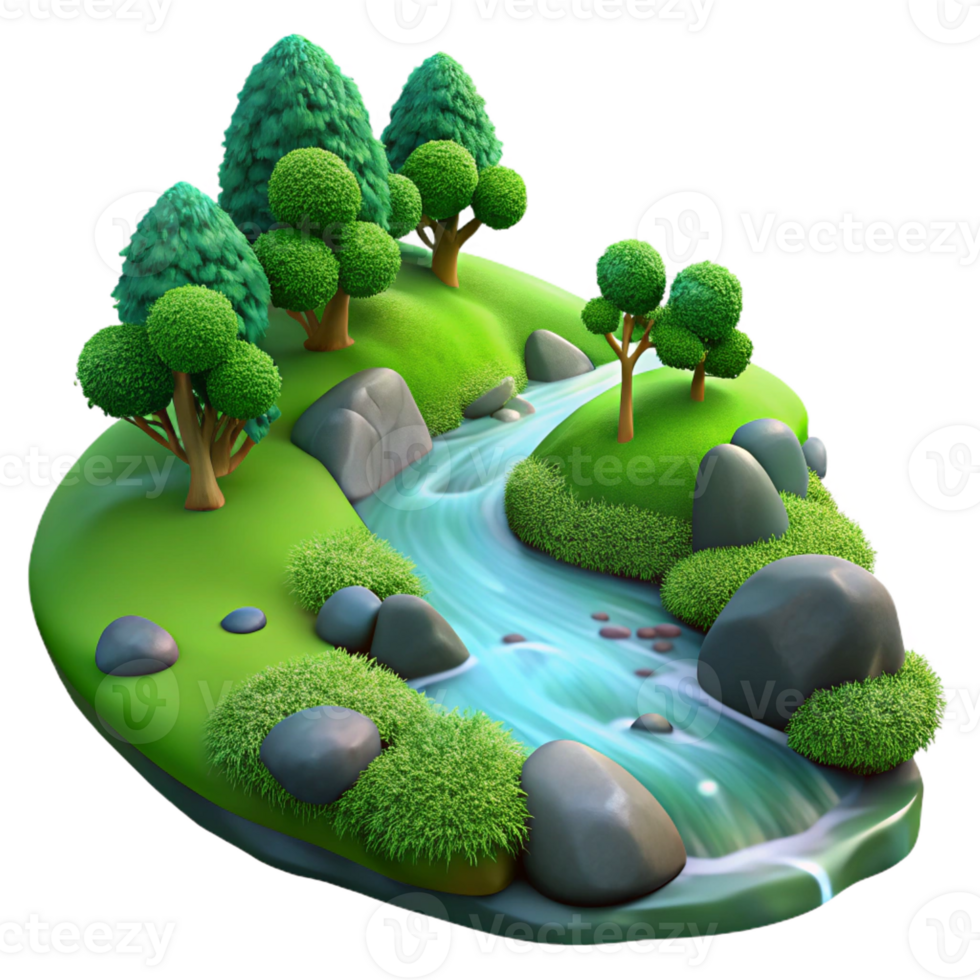 vibrant creative A Babbling Brook Flowing Through a Mossy F original png