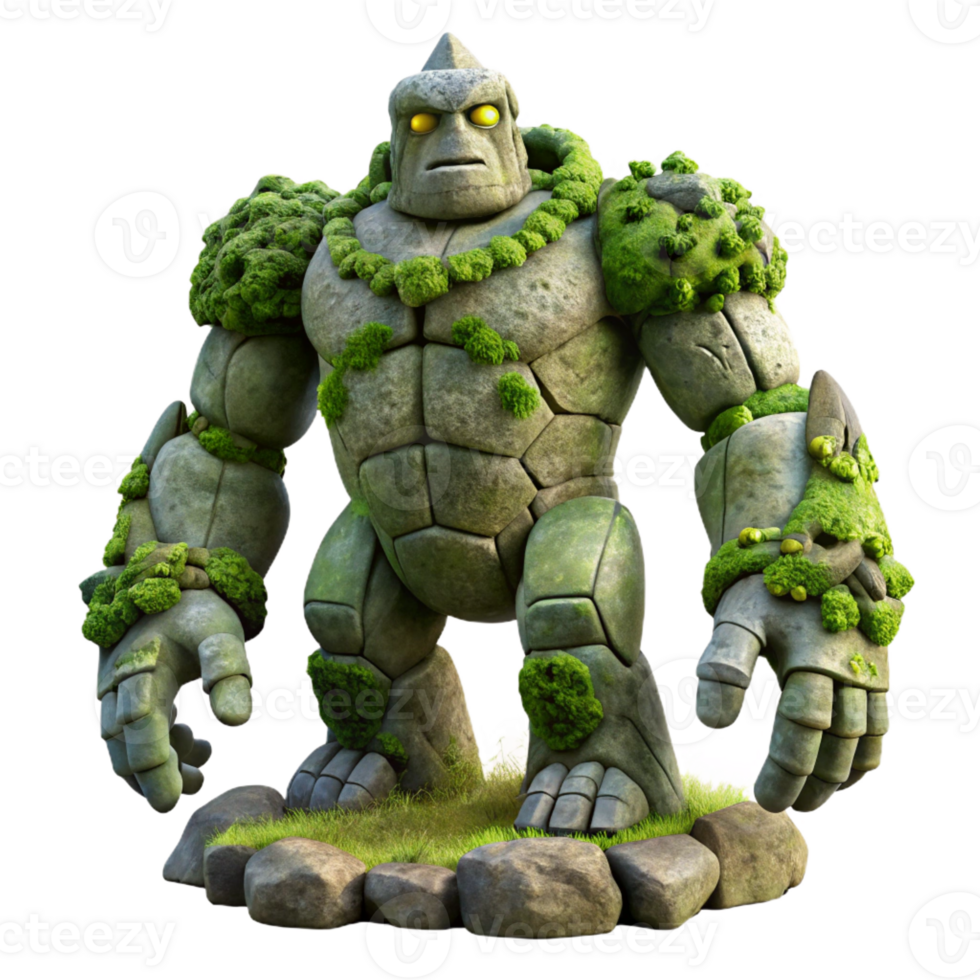 elegant minimalist A Towering Golem Made of Moss and Stone png