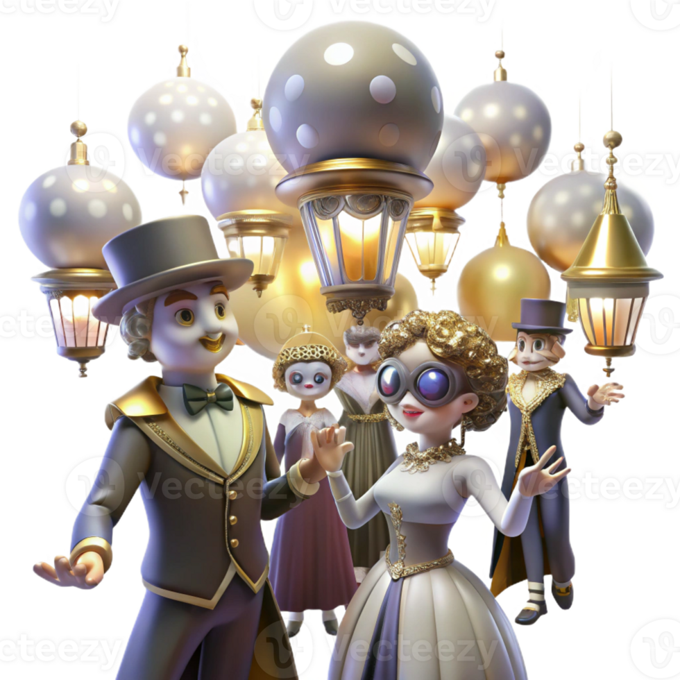 vibrant modern A Scene of a Steampunk Masked Ball With detailed png