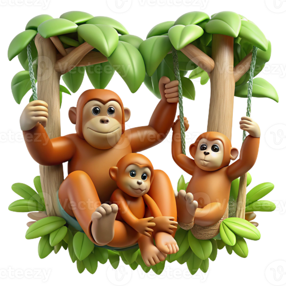 wonderful classic A Family of Orangutans Swinging Through high quality png