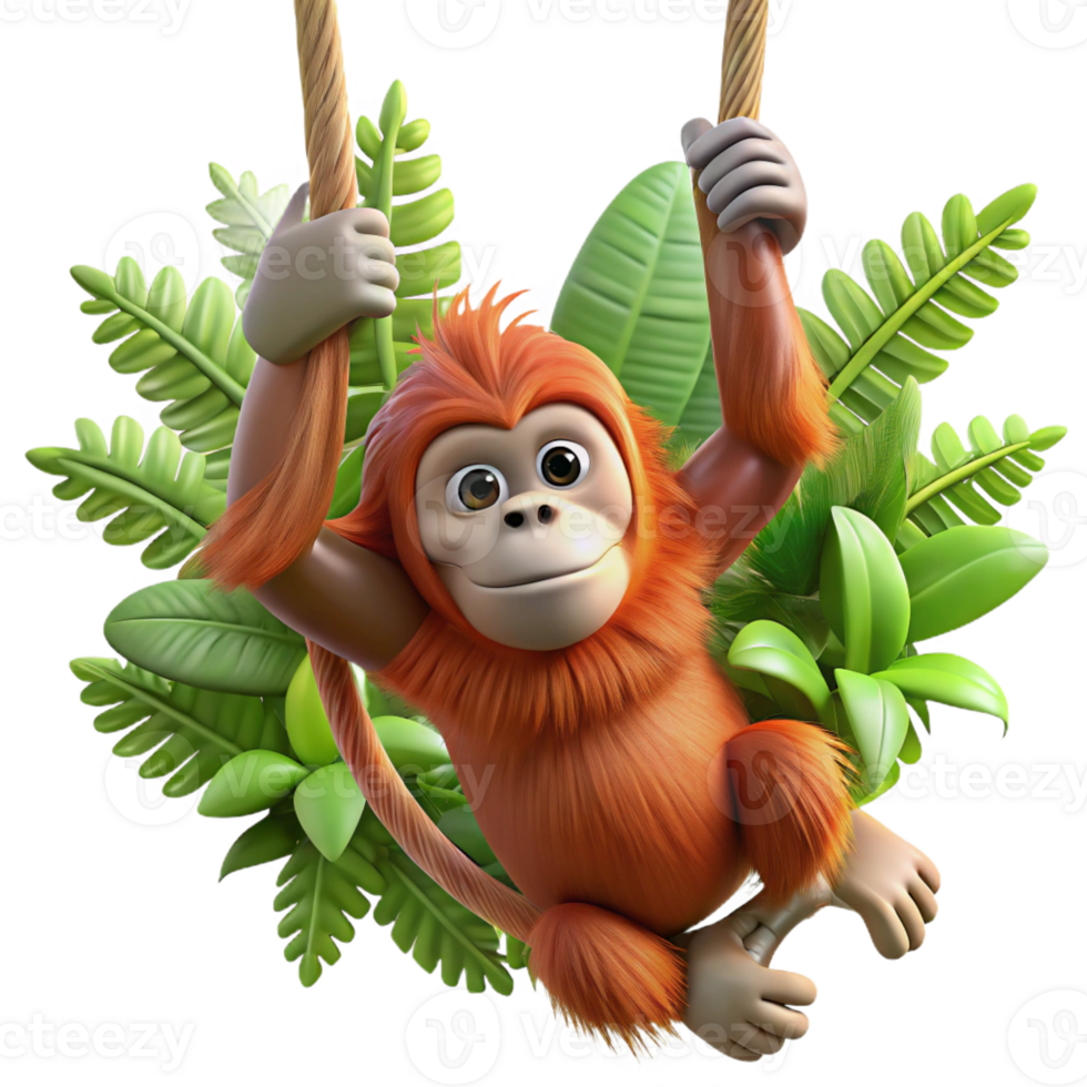 beautiful rustic A Playful Orangutan Swinging Through The high quality png