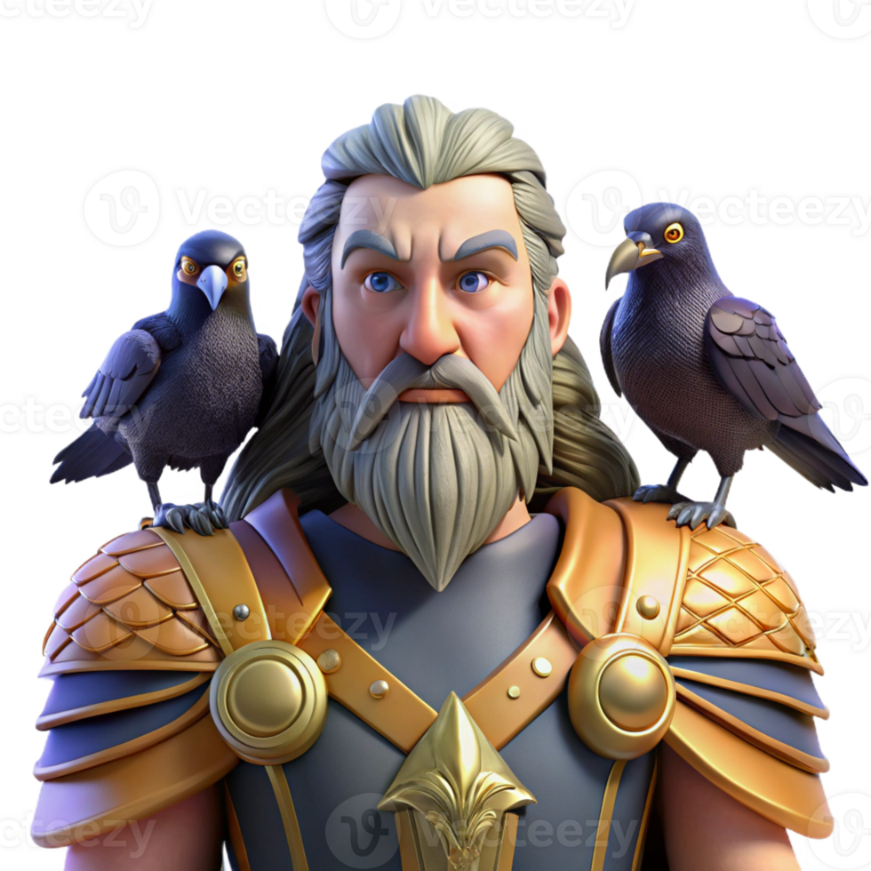 impressive contemporary A Powerful Odin with Two Ravens Perched genuine png
