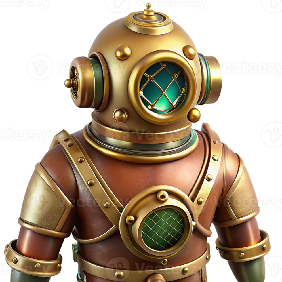 stunning minimalist A Steampunk Diving Suit with Intricate Br authentic png