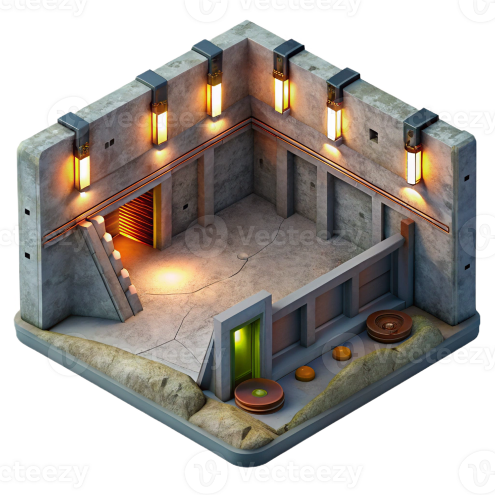 serene traditional Underground Bunker Concrete Walls and Fl professional png