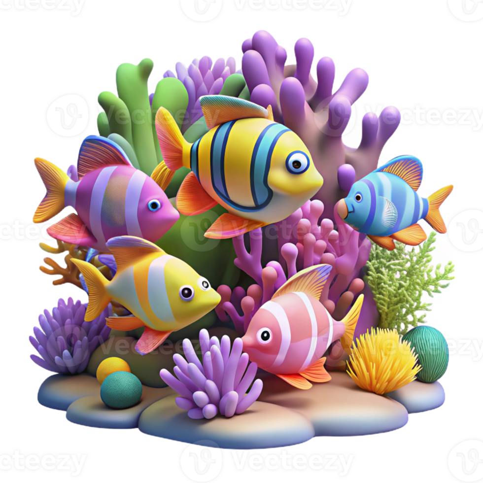 stunning abstract Colorful Tropical Fish School 4K png