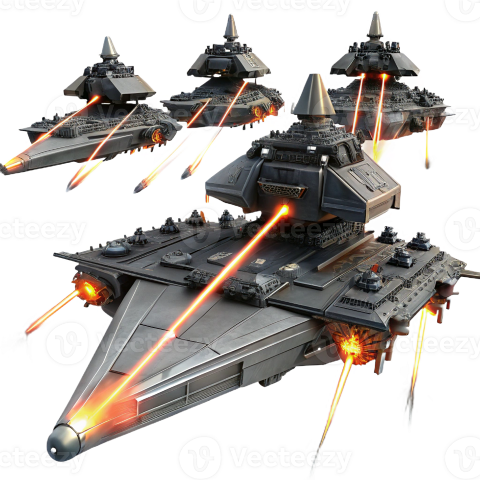 wonderful creative A Fleet of Sleek Black Warships Firing L 4K png