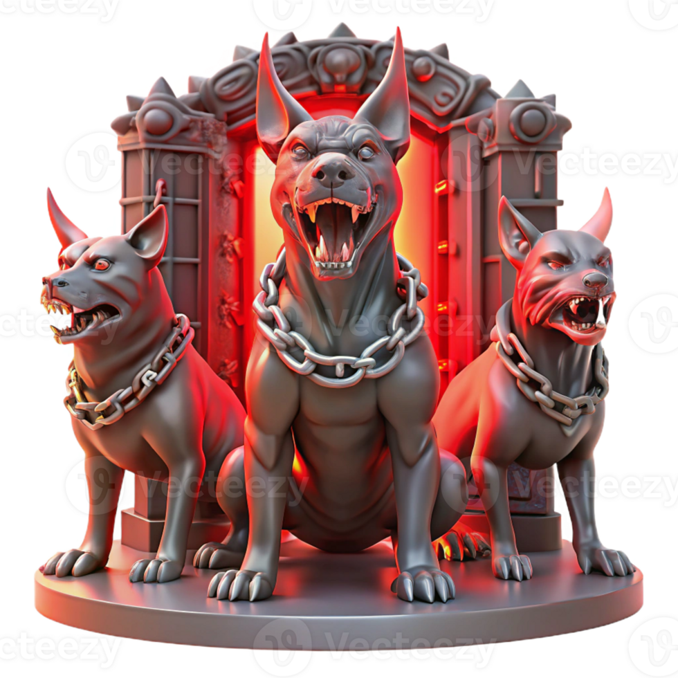 vibrant artistic Cerberus the Three Headed Hound of Hades original png
