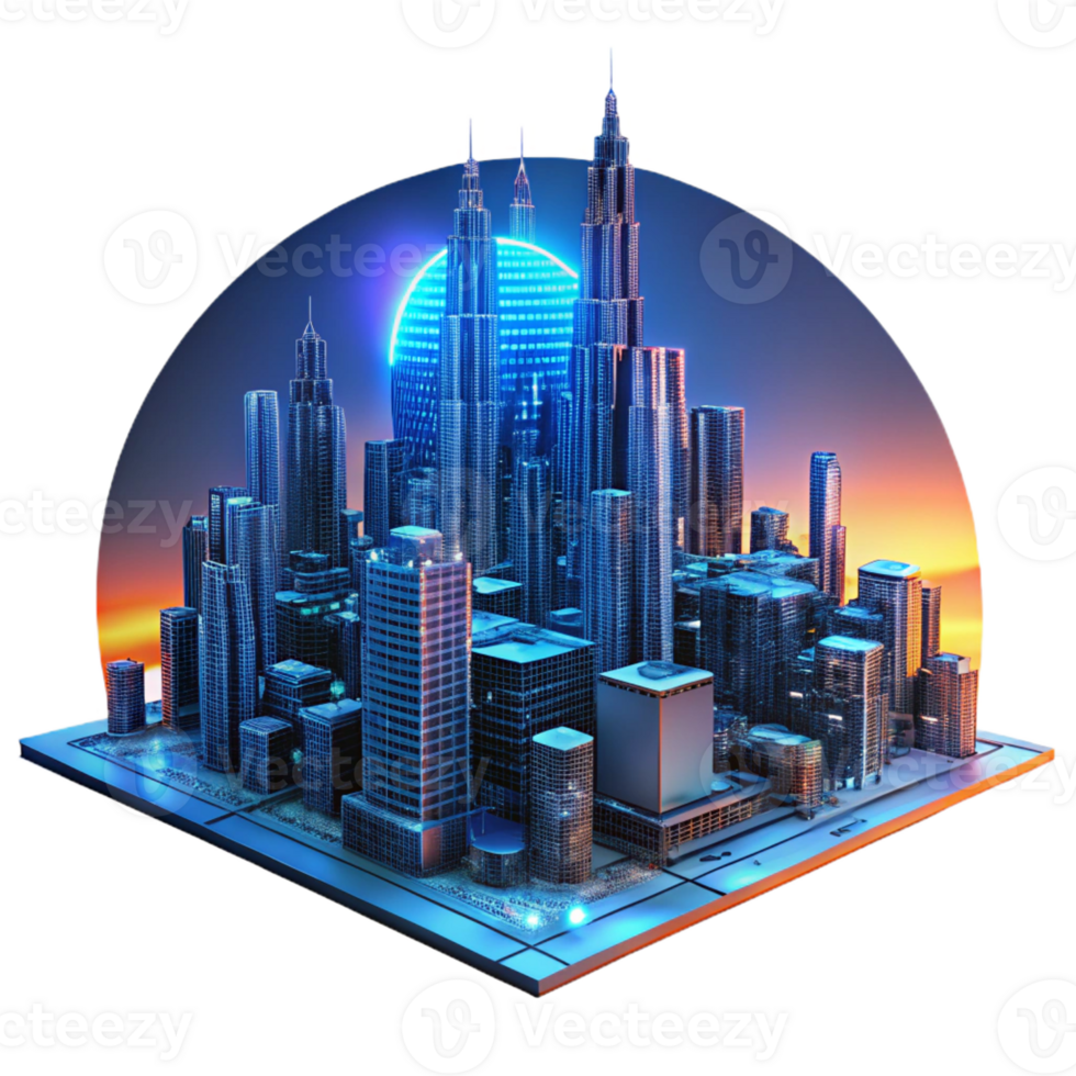 beautiful vintage A Futuristic City Skyline Made of Intercon professional png