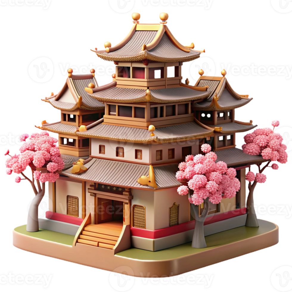 vibrant artistic A Traditional Japanese Castle with Intrica authentic png